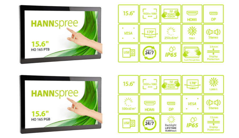 HANNspree stellt zwei neue Open-Frame-Touchscreen-Monitore der HO-Serie mit IP65-Zertifizierung vor