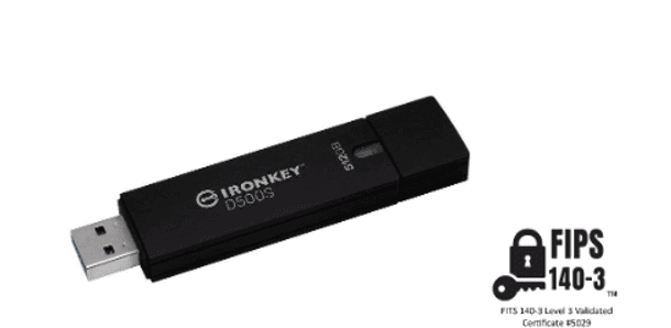 Der Kingston IronKey D500S ist der weltweit erste und einzige TAA-konforme, gemäß FIPS 140-3 Level 3 Hardware-verschlüsselte USB-Stick mit vertrauenswürdiger Lieferkette